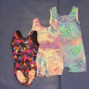 Lot of 3 Kids Multicolor One-Piece Gymnastics Leotards